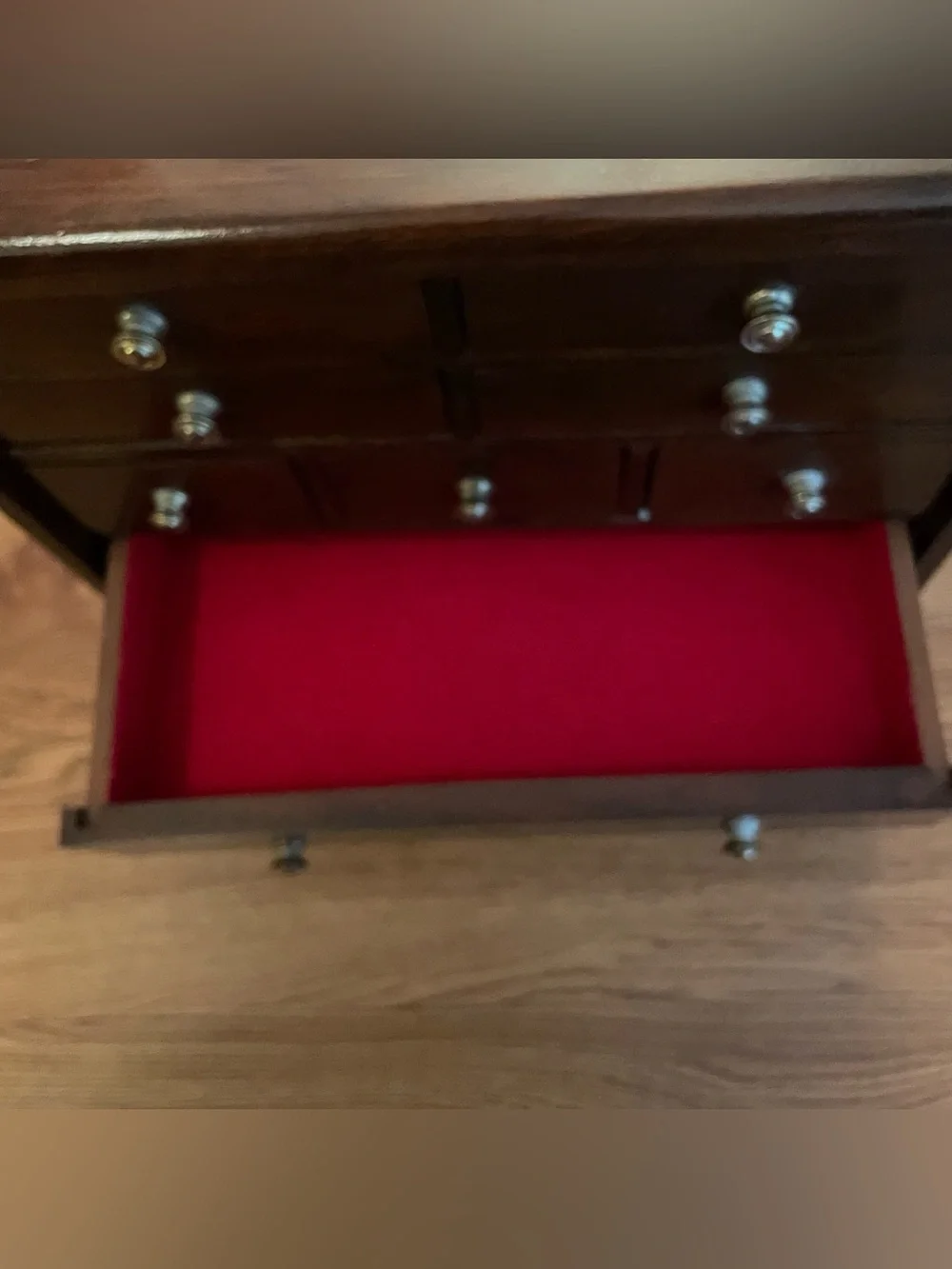 Vintage Hand Crafted Walnut 9 Drawer Jewelry Chest Felt Lined
